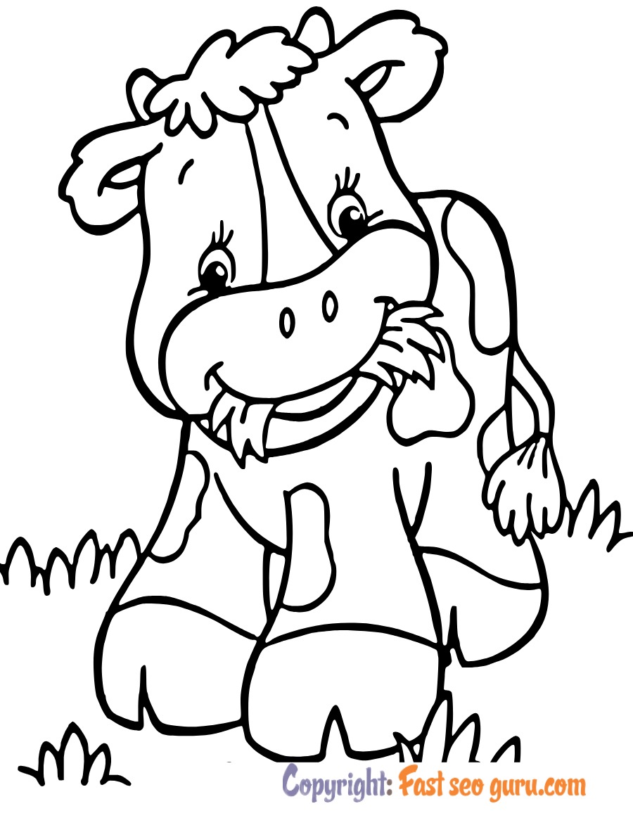 Printable farm a happy cow babay coloring pages